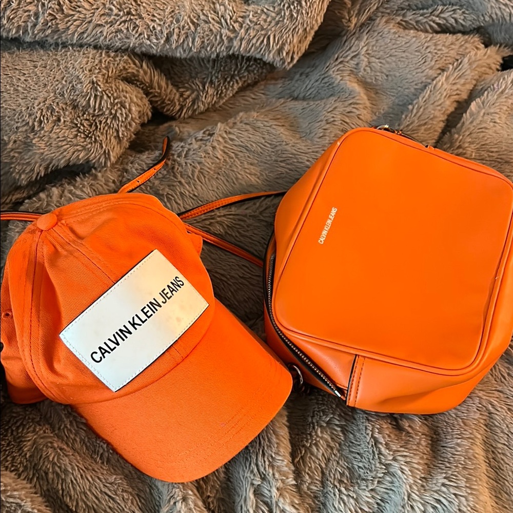 Calvin Klein Orange Cap and Bag Set